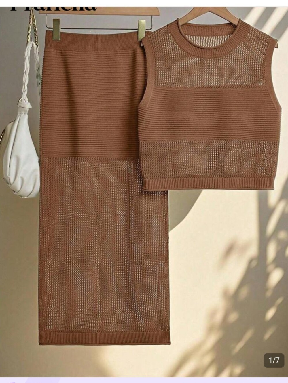 SHEIN Brown Knit Sleeveless Crewneck Top and Skirt Set